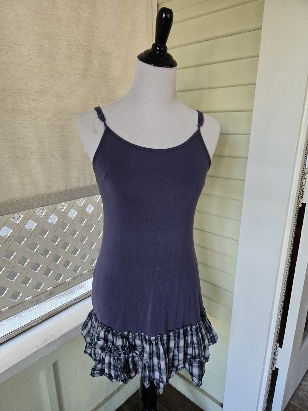 Y2k ODDY Purple Camisole with Plaid Ruffle Hem